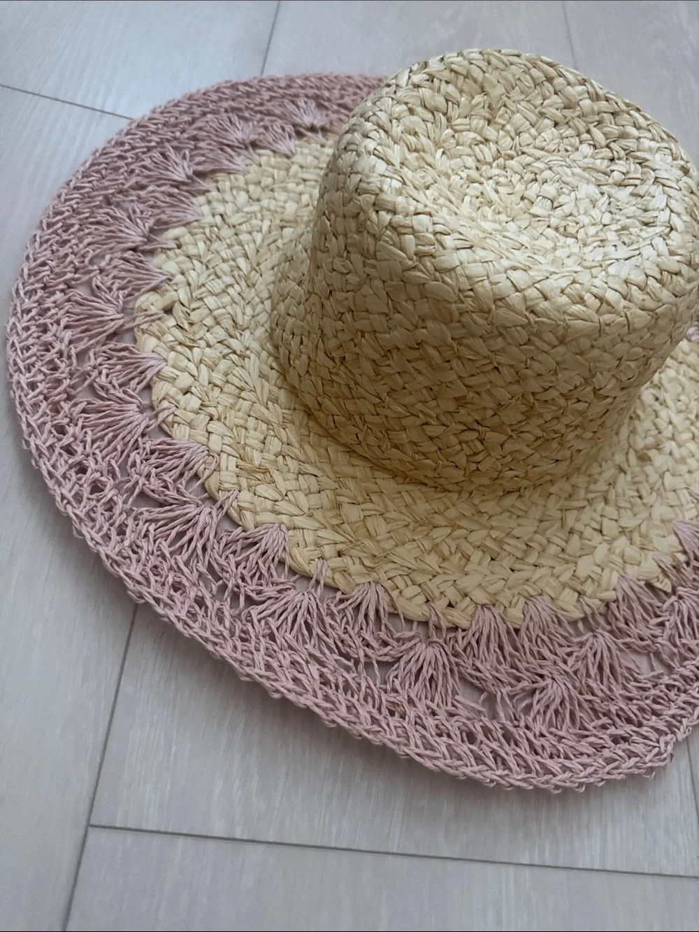San Diego Hat Company Natural Straw Sun Hat with Pink Crochet Brim